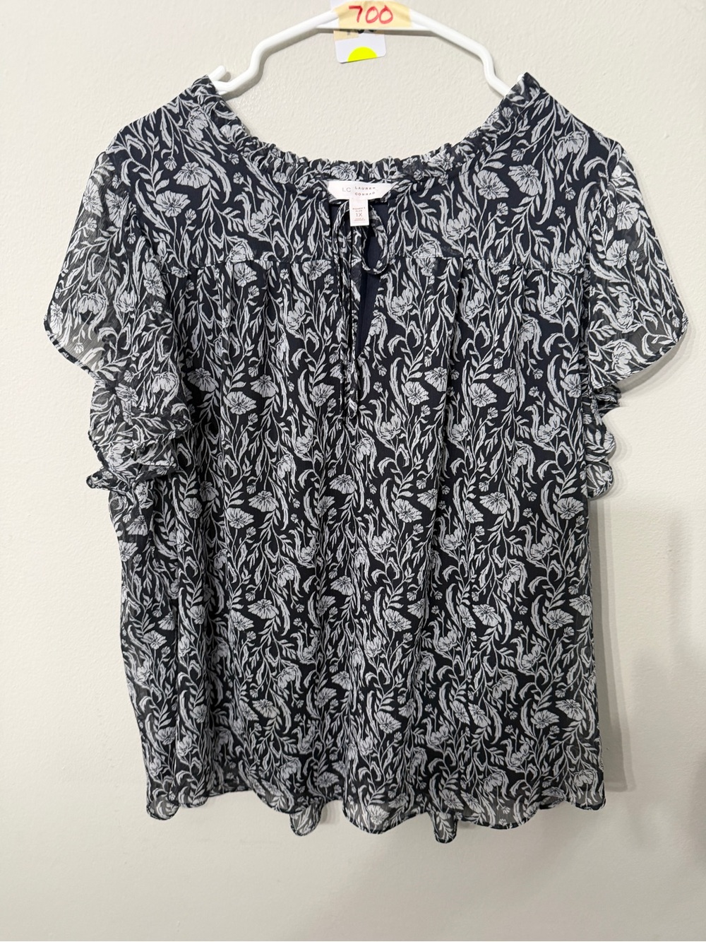 Women’s LC Lauren Conrad Black Floral Peasant Blouse 1X Plus Size